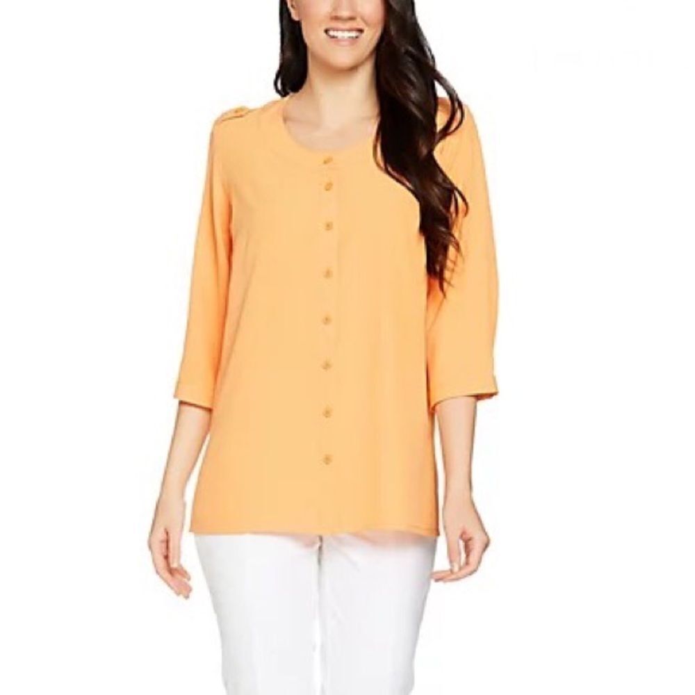 Linea by Louis Dell'Olio Faux de Chine 3/4 Sleeve Blouse